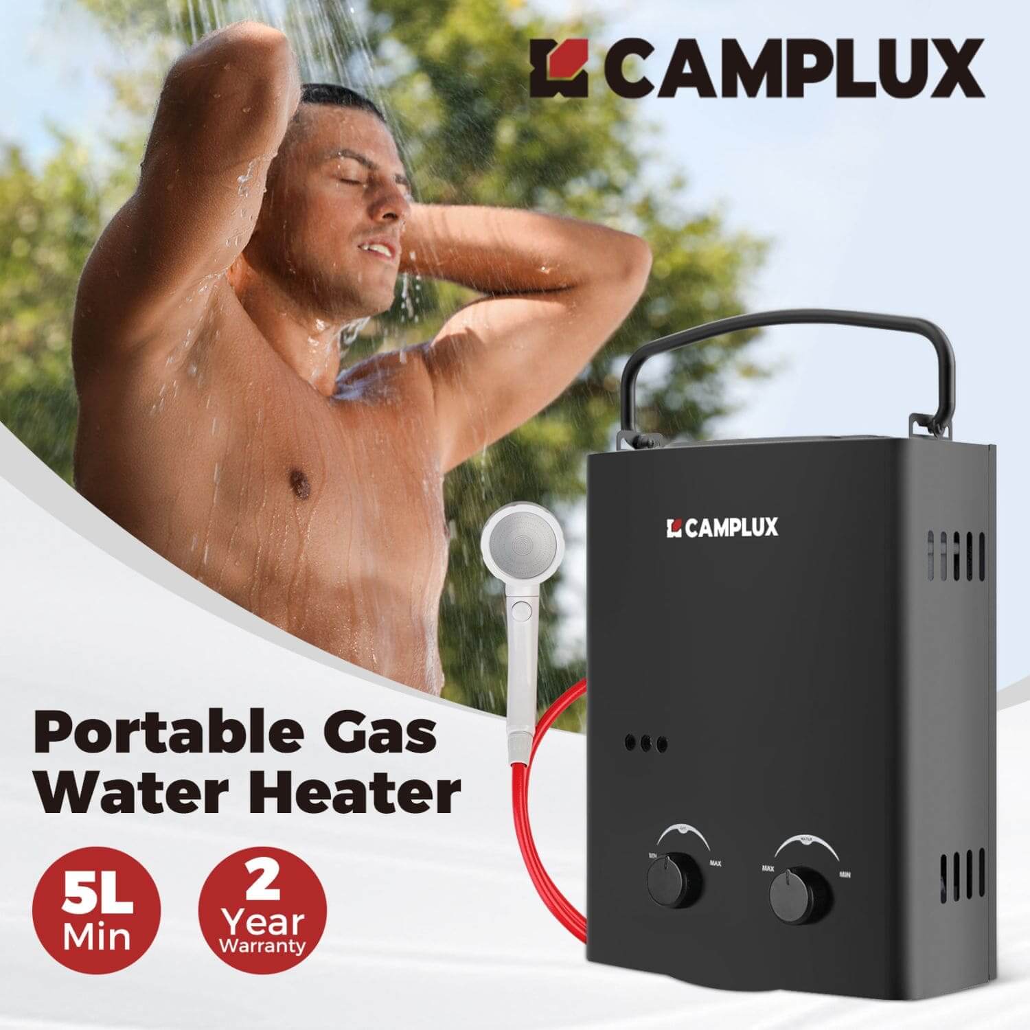 5L Portable Outdoor Tankless Water Heater Gas Camping and Off-Grid