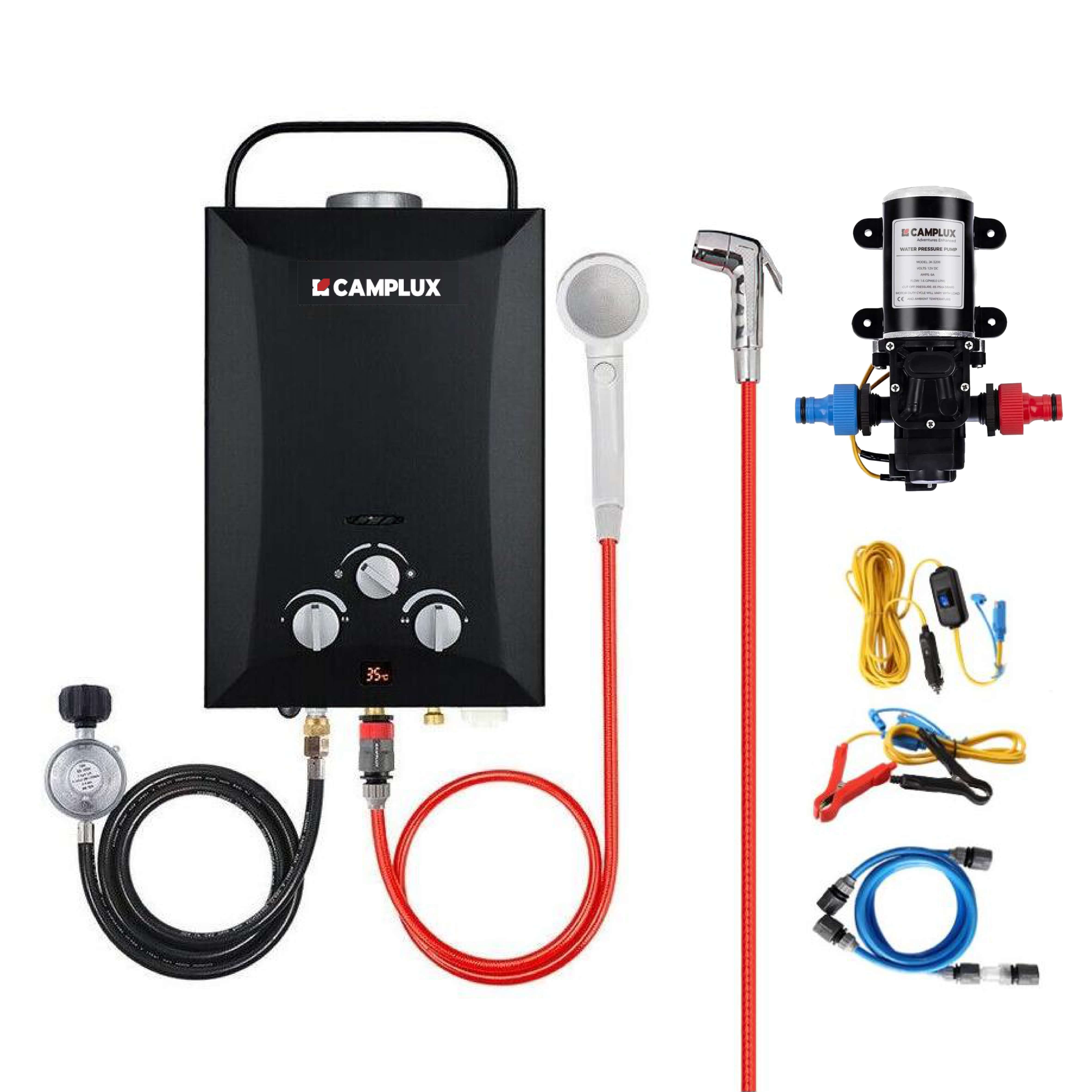 8 Liter Black Portable Water Heater with 6L Pump Pack