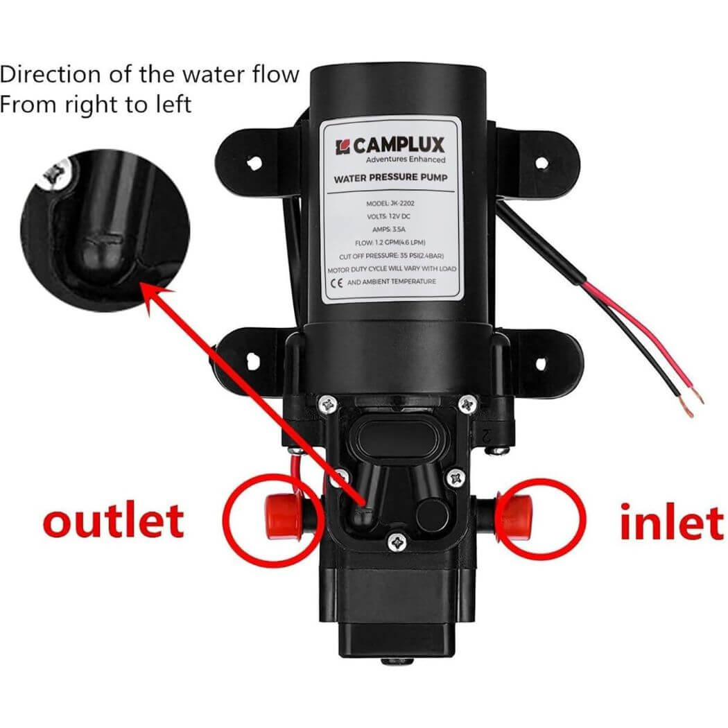 CAMPLUX 12V Pump 35PSI Self Priming Diaphragm 4.5LPM Caravan Shower Camping