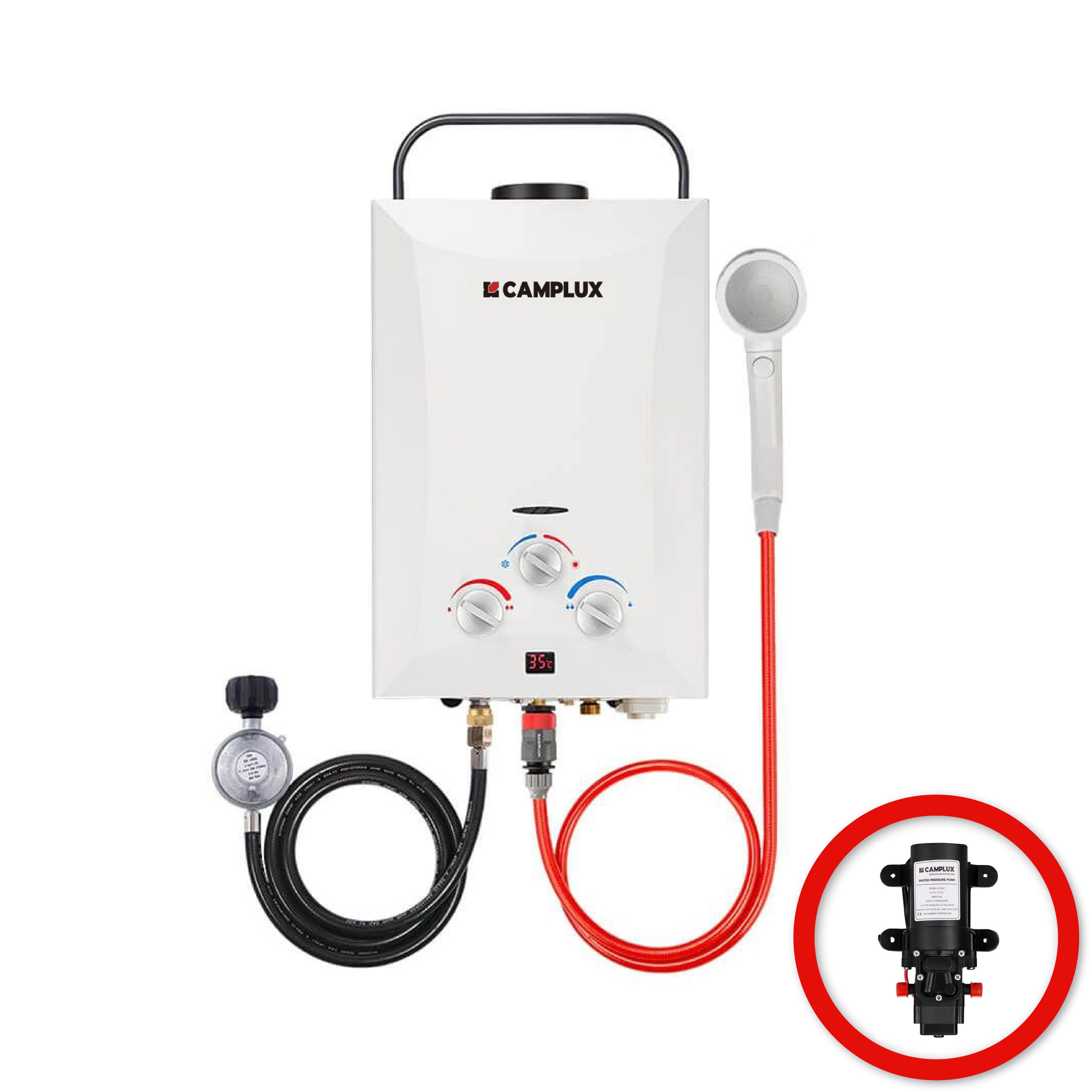 8 Liter Camplux Portable Water Heater & 4.5L Water Pump