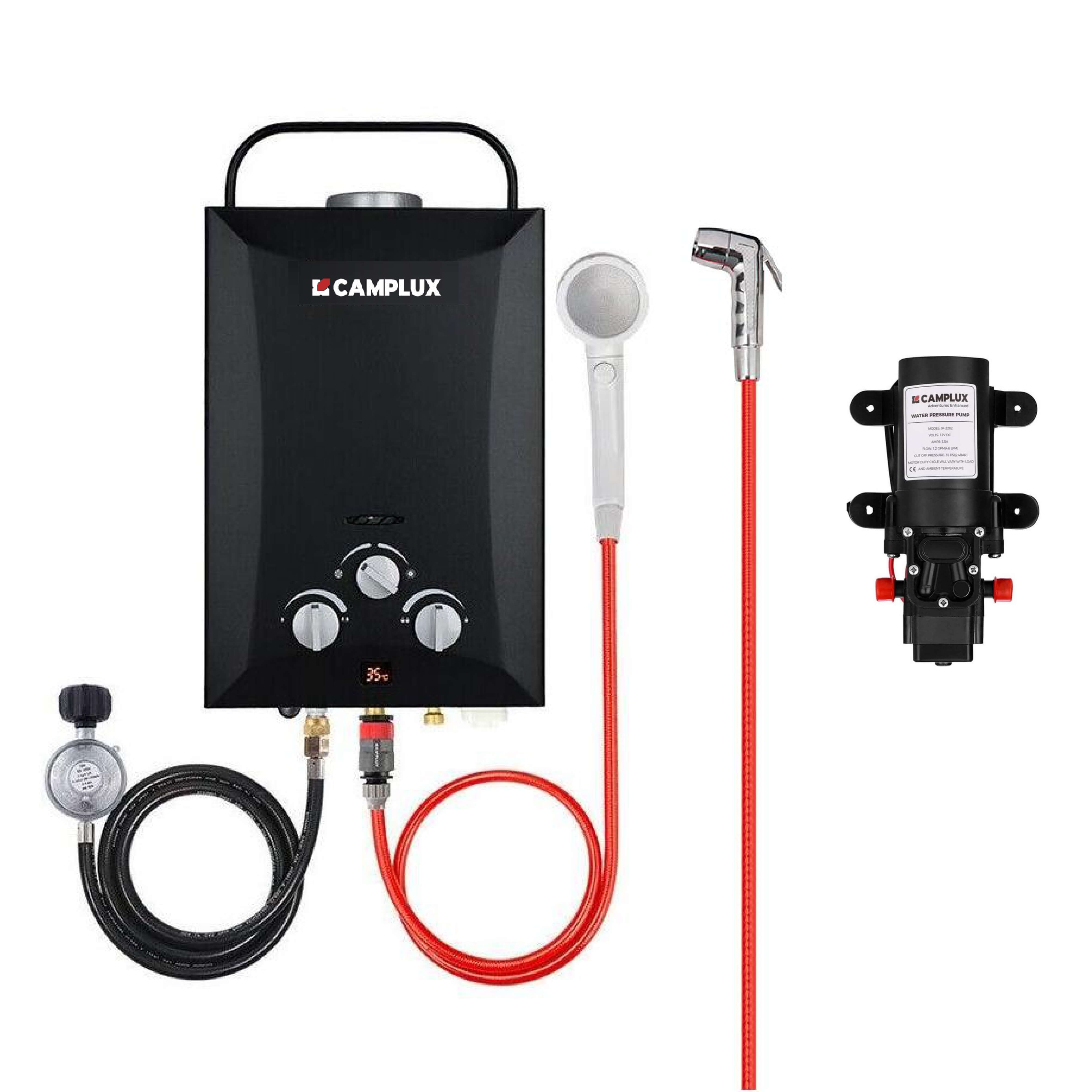 8 Liter Camplux Black Portable Water Heater with 4.5L Pump