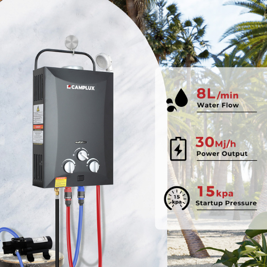 8 Liter Camplux Black Portable Water Heater