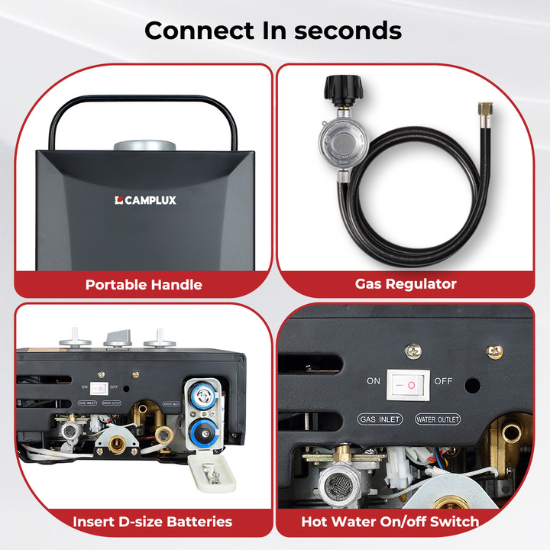 8 Liter Camplux Black Portable Water Heater