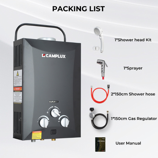 8 Liter Camplux Black Portable Water Heater