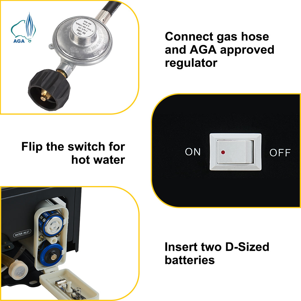 8 Liter Camplux Black Portable Water Heater with 6L Pump Pack